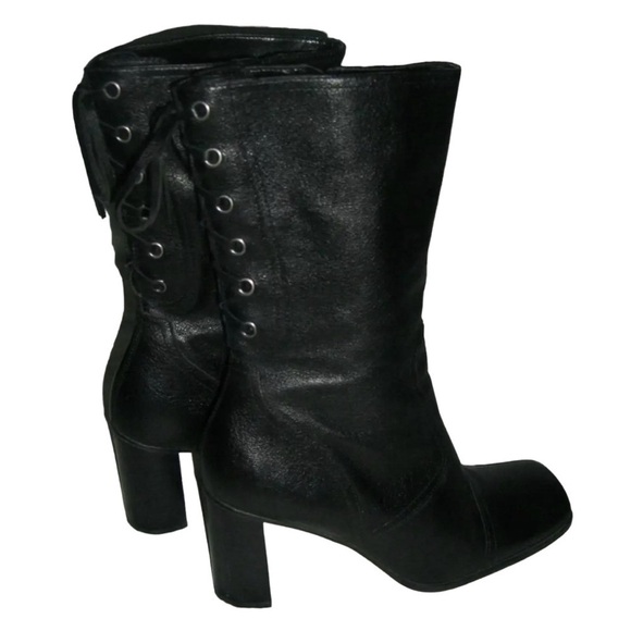 Nine West Boots Vintage 90's y2k Black Square Toe Corset Goth Witchy Bratz Doll - Picture 7 of 16
